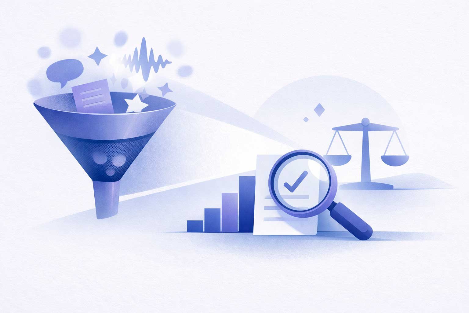 ilustração abstrata sobre análise crítica e filtragem do hype