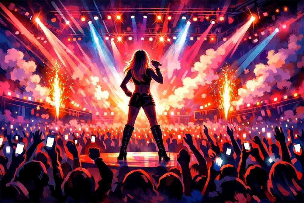 Ilustração de show pop inspirada no impacto cultural de Britney Spears