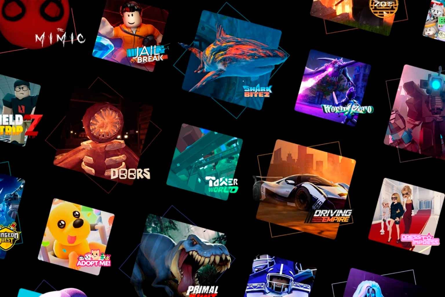 Interface da plataforma Roblox com diferentes experiências