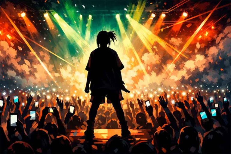 ilustracao de show pop inspirada no impacto cultural de Billie Eilish